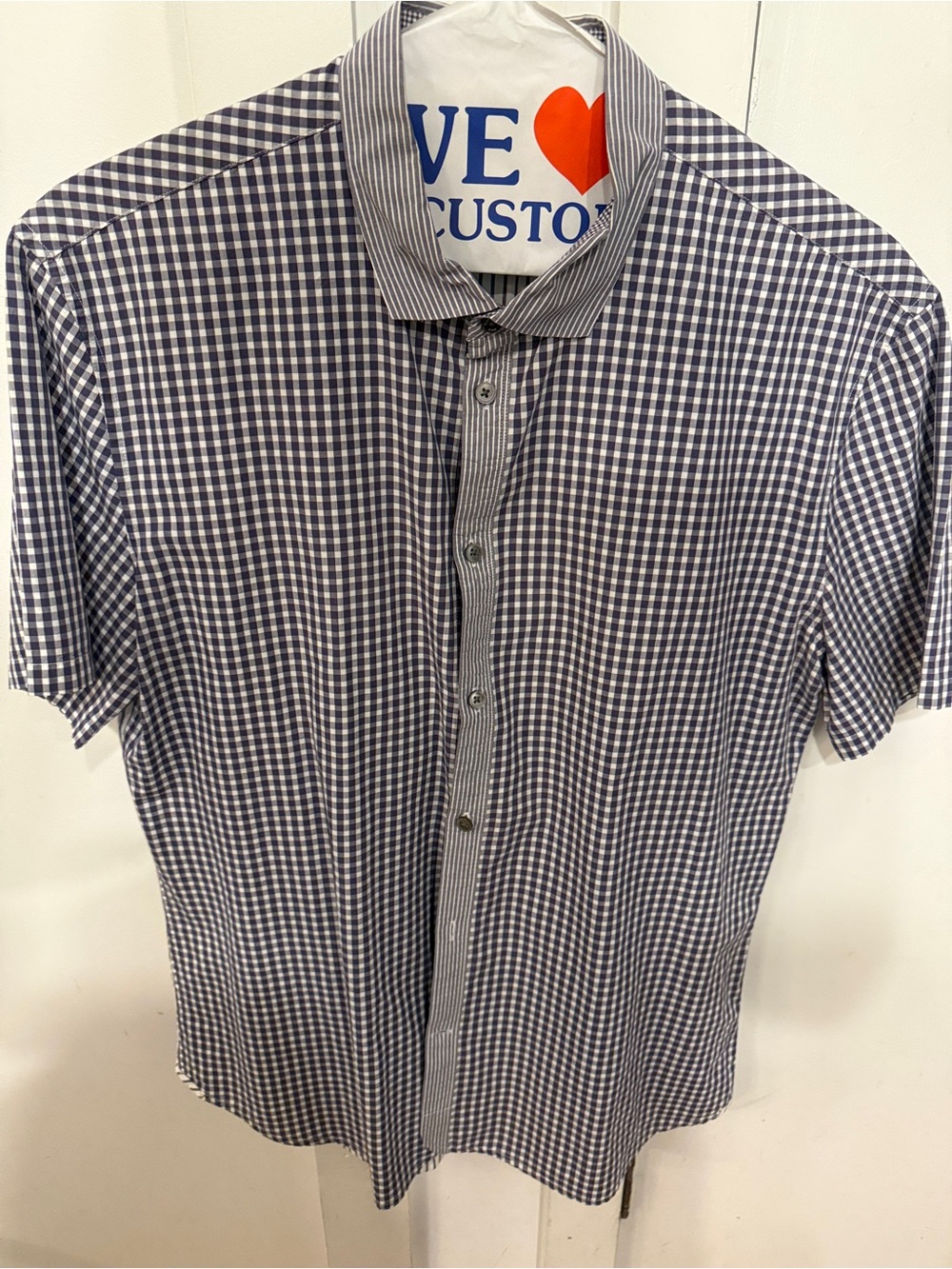 Paul Smith Navy and White Short Sleeve Check Button-Down Shirt